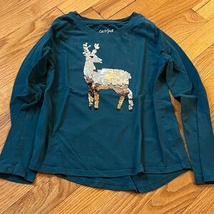 Cat & Jack Teal Long Sleeve with Sequin Deer